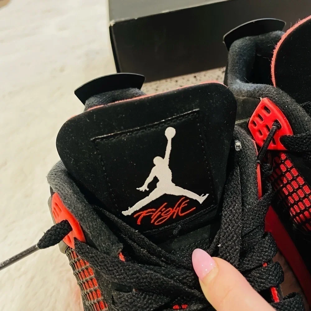 Air Jordan 4 Retro Red Thunder Black Athletic Basketball Sneakers Men Size 10.5